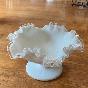 Vintage Fenton Silver Crest Milk Glass Pedestal Bowl